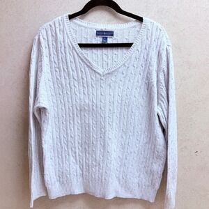 Karen Scott  XL Womens White Blue Speckled Casual Cable Knit Cozy Sweater‎